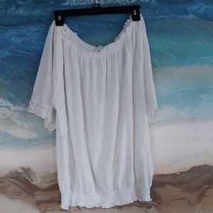 White Off-Shoulder Eyelet TOP